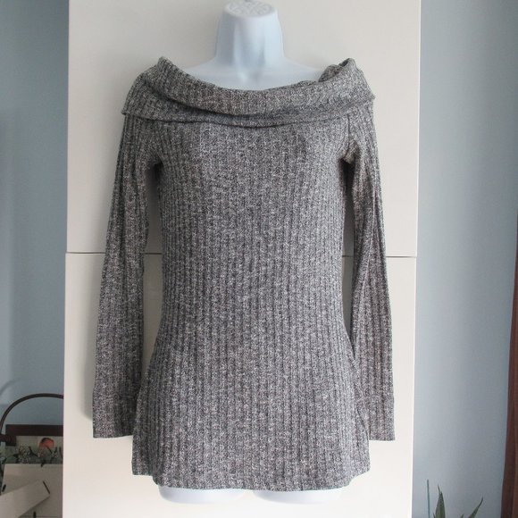 7 For All Mankind Womens S Cowl Neck Long Sleeve Fitted Tunic Sweater Top Gray - Picture 1 of 9